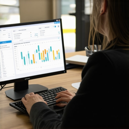 Smart CPA payroll management Business owner analyzing payroll reports on computer using smart CPA tools.