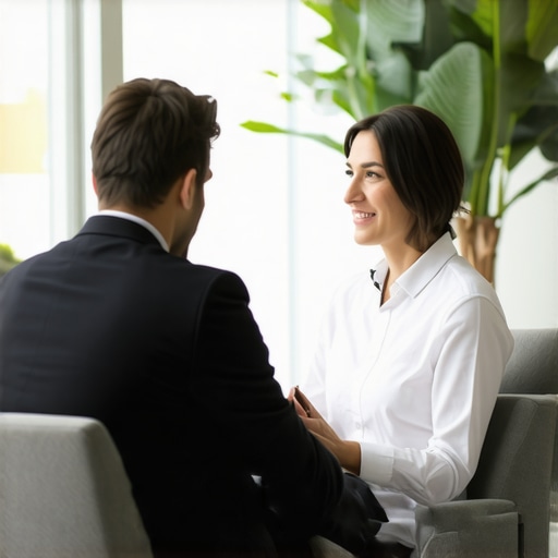 Financial advisor and business owner reviewing tax documents in an office