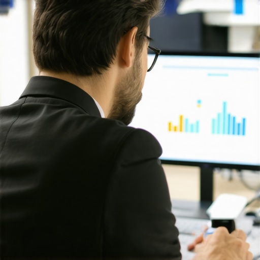 Business owner using a laptop with financial dashboards for bookkeeping and payroll management