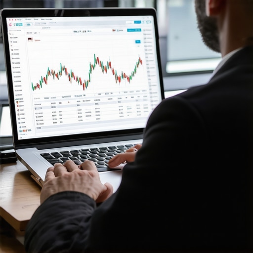 Accountant working on bookkeeping software in a modern office