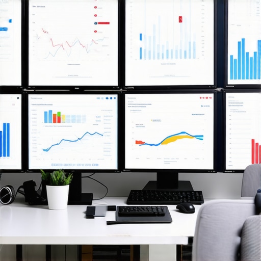 Modern workspace with payroll and bookkeeping dashboards on screens