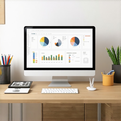 Modern workspace with accounting software open on a computer screen