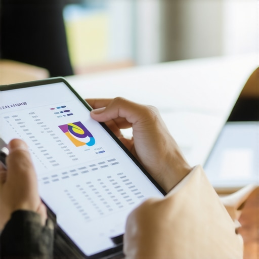 Business owner analyzing financial data on a tablet with organized spreadsheets.