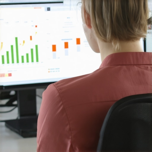 Accountant working on payroll software with dashboards and analytics