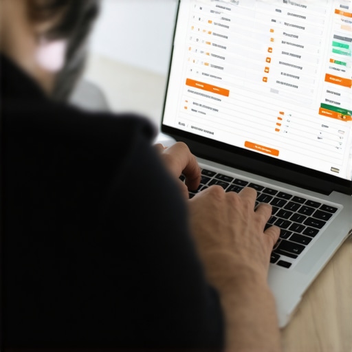 Person working on accounting software on laptop, representing efficient CPA system maintenance.