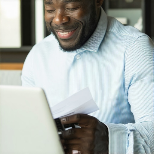 Business owner using financial software on laptop for bookkeeping