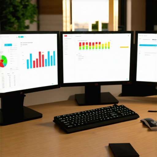 A professional's workspace displaying financial dashboards with automation tools for payroll management.