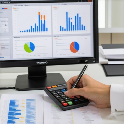 Accountant analyzing financial data on a computer screen with charts and graphs