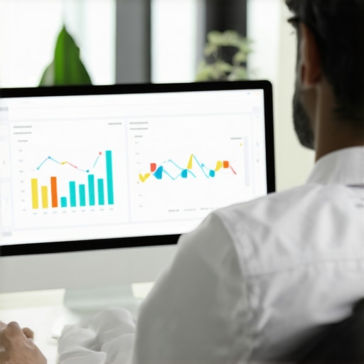 A person analyzing payroll analytics dashboard on a computer screen.