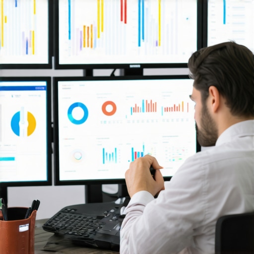 Accountant using multiple screens with financial software and automation tools