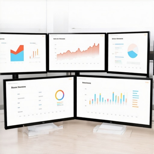 A desk with computers showing financial dashboards and automation tools for bookkeeping and CPA management.