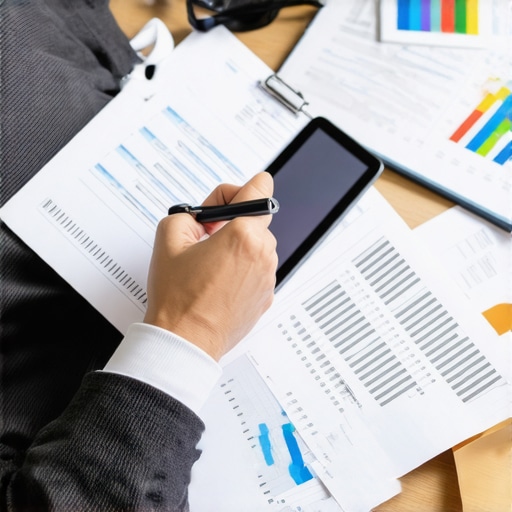 Accountant working on finance records with modern software tools.