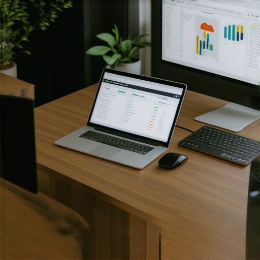 Business professionals using cloud-based accounting tools to manage bookkeeping and payroll remotely, highlighting automation and modern equipment