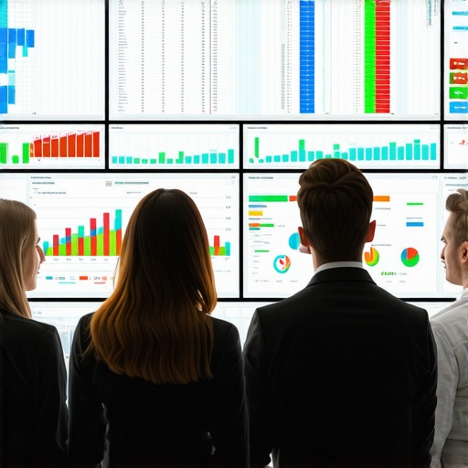 Business team analyzing payroll data on multiple screens for compliance