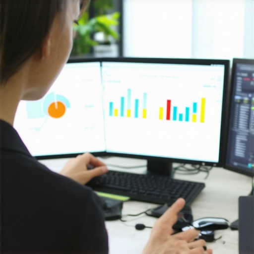 Auditor analyzing digital payroll data with compliance and regulation charts