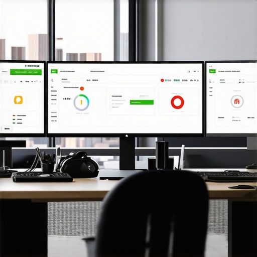 Close-up of screens displaying finance dashboards with automation charts and compliance tips.