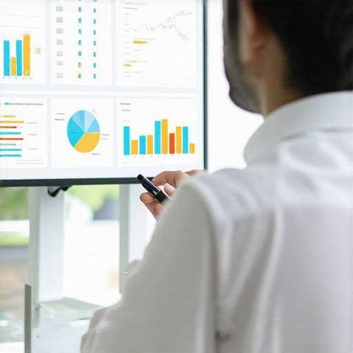 A person analyzing financial data on a high-tech digital dashboard, illustrating automation and real-time bookkeeping tools.