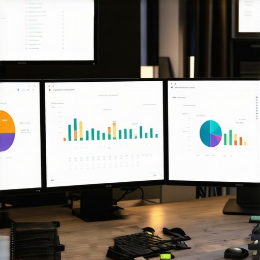 Accountant working on multiple devices managing financial data