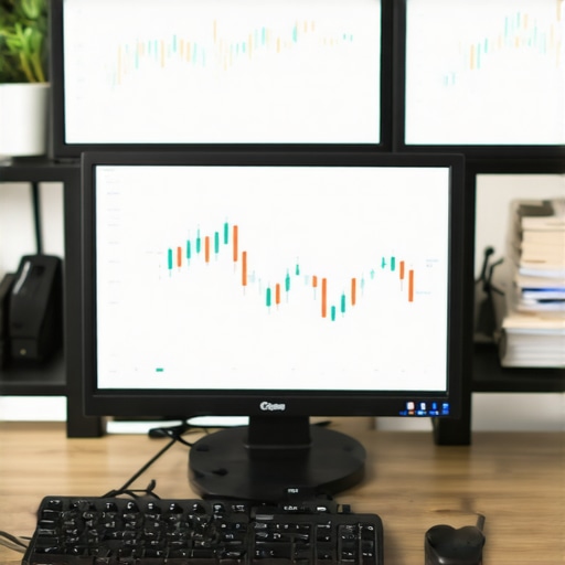 A professional workspace showcasing bookkeeping software and financial data analysis.