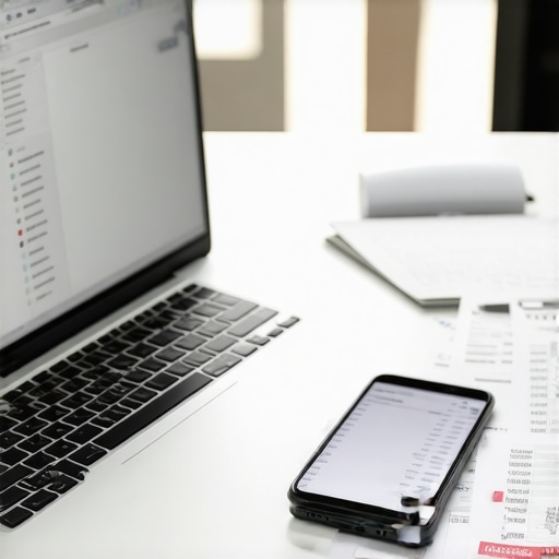 A workspace setup showing financial management tools and receipts