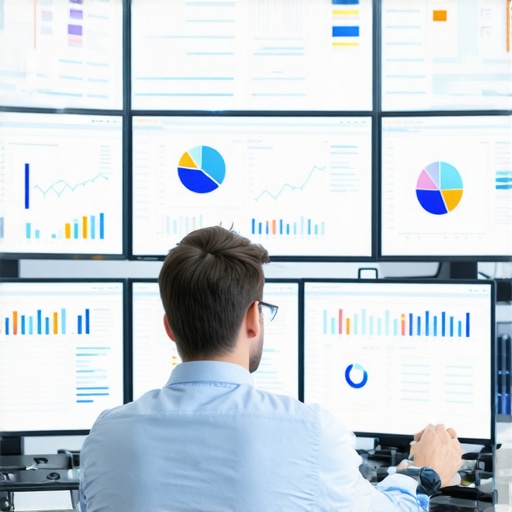 Modern CPA Workspace with Automation Tools A CPA using multiple screens with financial software and AI tools for bookkeeping and payroll management.