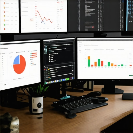A setup showing multiple screens with financial data, indicating a focus on integrated accounting and automation tools.