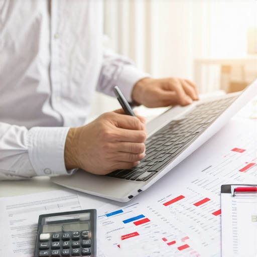 Business owner analyzing financial reports on a laptop for effective bookkeeping
