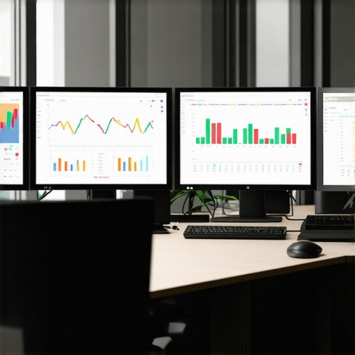 Modern workspace showing accounting software and automation dashboards.