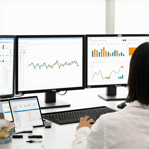 Streamlined Financial Systems for CPA Success Financial analyst monitoring accounting software on dual monitors with graphs and spreadsheets.