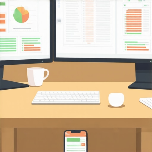 Efficient CPA Workstation A sleek workspace with accounting tools and digital devices showing financial data