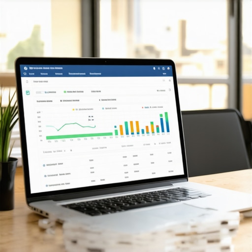 Efficient Financial Management Tools A workspace setup showing a laptop with accounting software open and financial documents indicating effective automation.