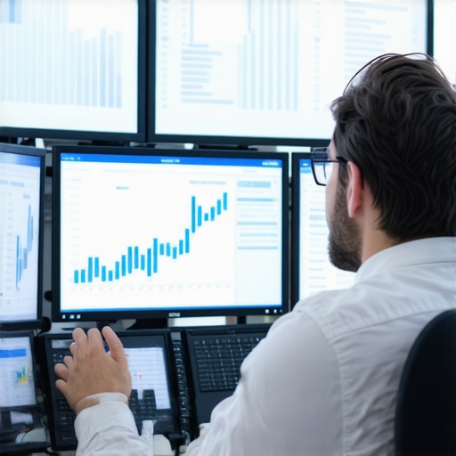 Person managing finances using cloud accounting on multiple monitors