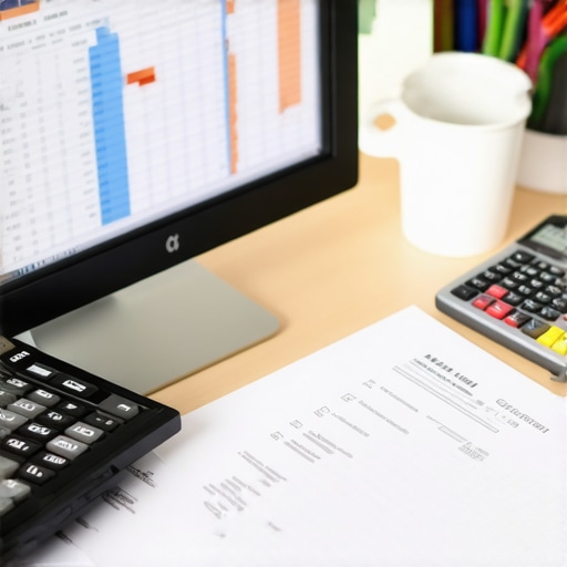Entrepreneur analyzing payroll information on a laptop with financial papers