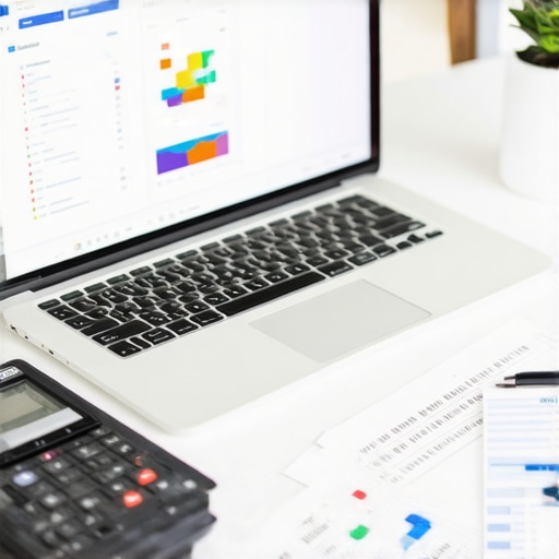 Efficient Payroll and Bookkeeping Tools A workspace setup with accounting software on a computer screen, calculator, and financial papers, symbolizing organized bookkeeping.
