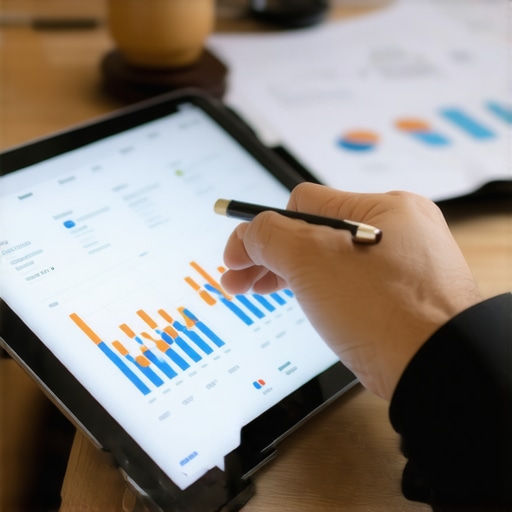 Accountant analyzing subscription income data on tablet