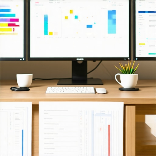 High-Tech Financial Workspace Modern workspace with advanced accounting tools for efficient bookkeeping and payroll management.