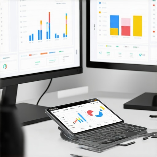 A workspace showcasing digital tools and dashboards used for financial management and automation, highlighting efficiency and modern technology.