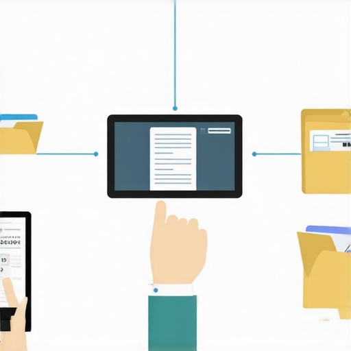 Organized Expense Documentation System Person scanning receipts and managing digital folders for expense tracking