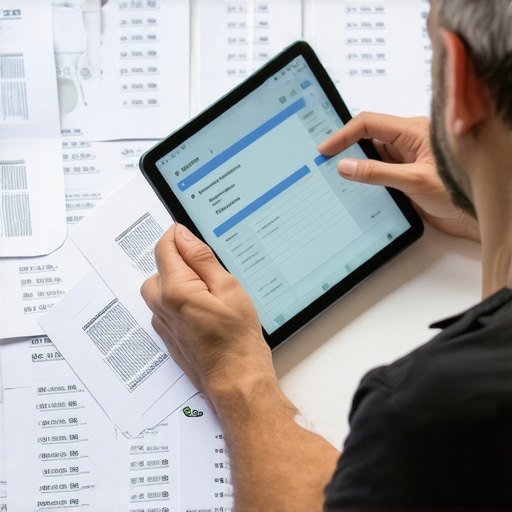 Business owner managing expenses with digital tools and receipts