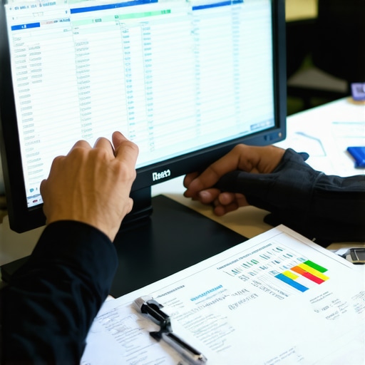 Person organizing financial spreadsheets on a computer for improved bookkeeping.