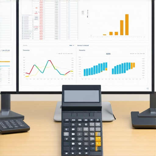 An accountant's workspace with a computer monitor showing payroll reconciliation spreadsheets.