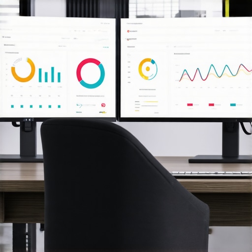 Modern workspace with accounting dashboards;