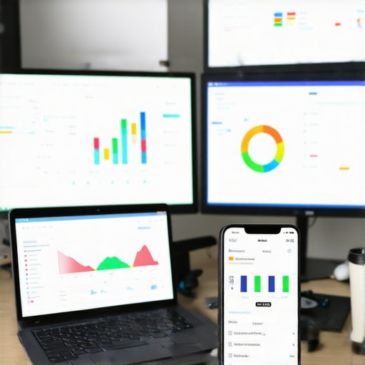 A modern workspace with technology-enabled financial management tools.