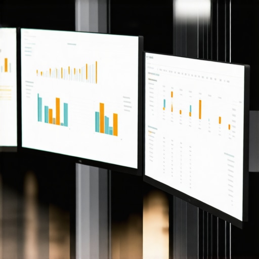 Advanced Financial Maintenance Tools Office setup with screens displaying financial data and automation tools
