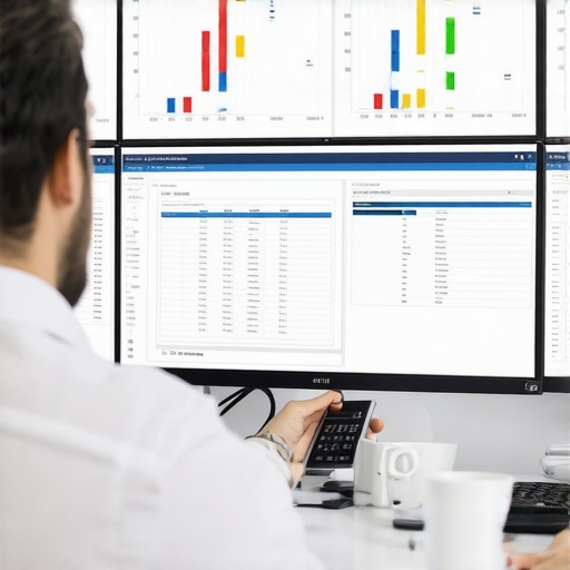 Advanced Payroll Software Dashboard Computer screens displaying payroll analytics and financial charts
