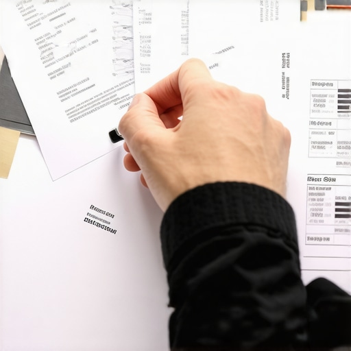 Person reviewing receipts and financial documents for tax deductions.