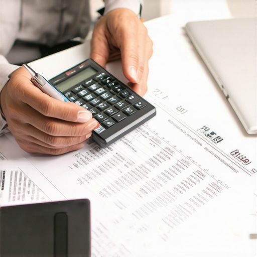 Business owner reviewing financial documents and accounting data