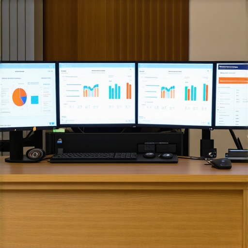 A professional workspace with screens displaying synchronized accounting and payroll data