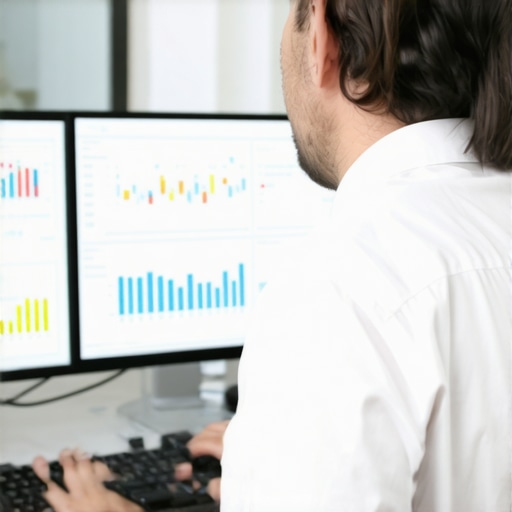 Person examining payroll and financial charts on a computer monitor