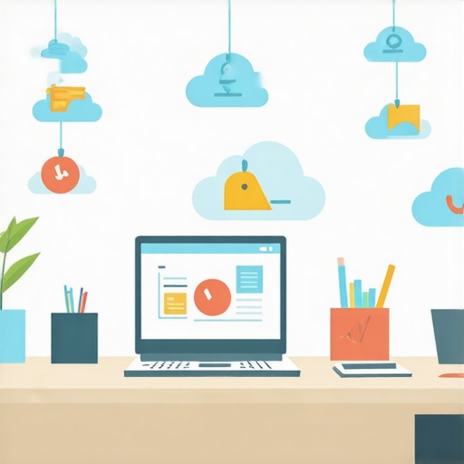 Laptop with financial charts and cloud icons illustrating digital bookkeeping tools.
